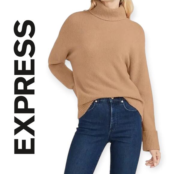 EXPRESS | NWT | XL | Soft Wool Blend Slouchy Ribbed Cuffed Turtleneck Sweater - Picture 1 of 7